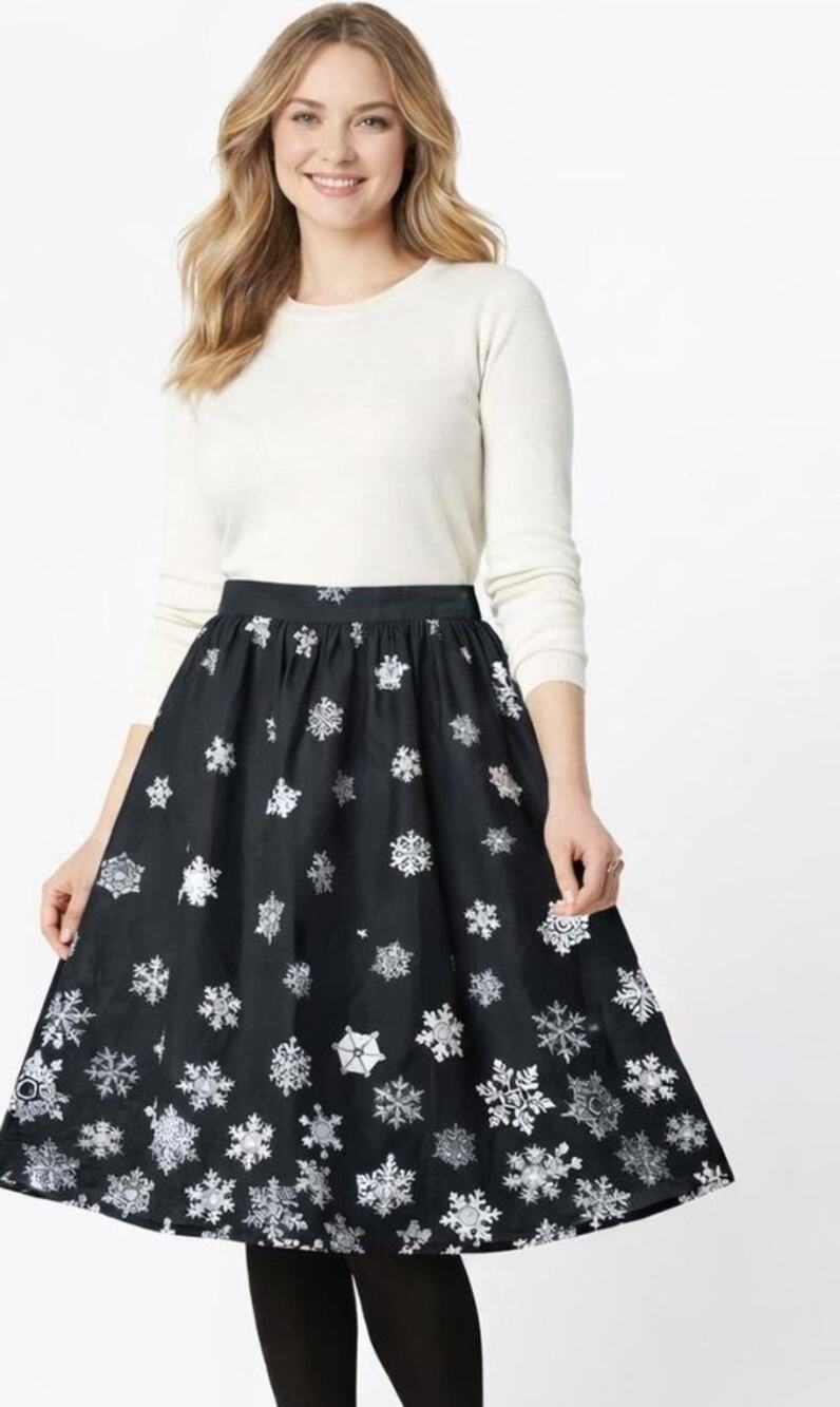 ModCloth Falling For Winter A-Line Skirt in Black Snowflake Size 16 NWT Whimsy